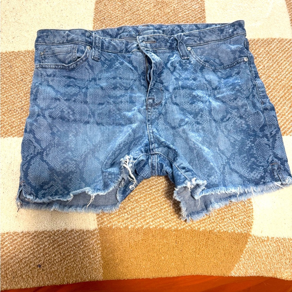 Seven7 Blue Snake Print Jean Shorts